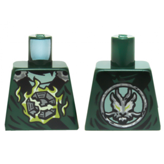 Torso Ninjago Black and Silver Straps, Broken Emblem with Yellowish Green Flames, Round Silver Emblem on Back Pattern