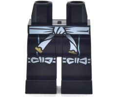 Hips and Legs with White Sash and Bows on Knees and Metallic Blue Vertical Lines Pattern