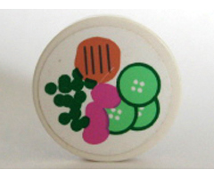 Tile, Round 2 x 2 with Hamburger, Peas, Cucumber Pattern (Sticker) - Set 5895