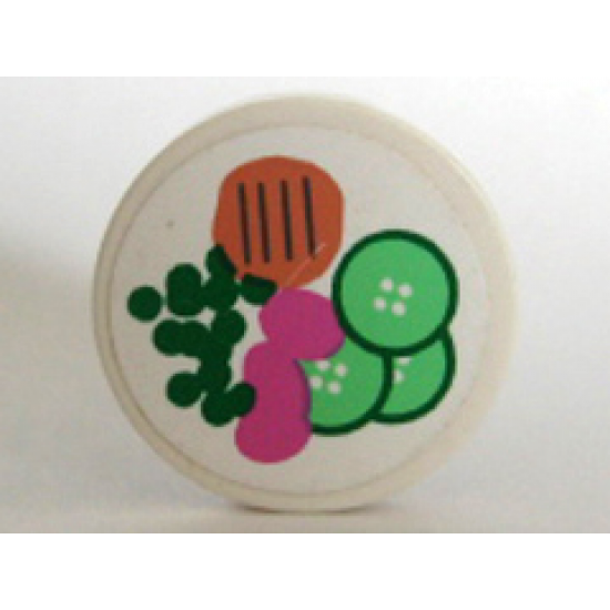 Tile, Round 2 x 2 with Hamburger, Peas, Cucumber Pattern (Sticker) - Set 5895