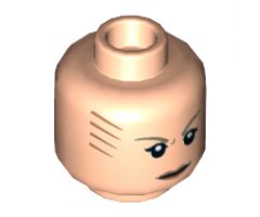 Minifigure, Head Female Dark Tan Eyebrows, Orange Lips and Tattoo Lines on Front and Back Pattern - Hollow Stud