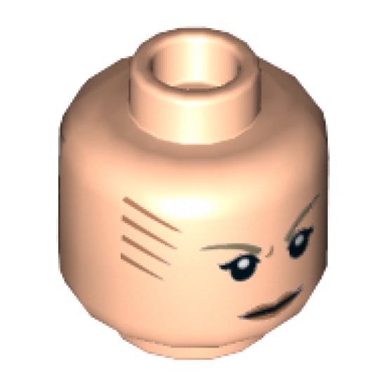 Minifigure, Head Female Dark Tan Eyebrows, Orange Lips and Tattoo Lines on Front and Back Pattern - Hollow Stud