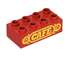 Duplo, Brick 2 x 4 with 'CAFE' Text Pattern