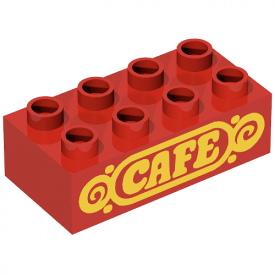Duplo, Brick 2 x 4 with 'CAFE' Text Pattern