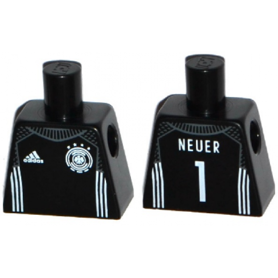 Torso Soccer Shirt with Adidas Logo, 4 Stars and Eagle Front, White Stripes, 'NEUER 1' White Pattern