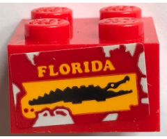 Brick 2 x 2 with Yellow 'FLORIDA' and Black Crocodile on Red Background Pattern (Sticker) - Set 70907