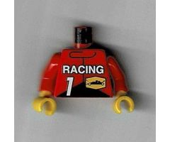 Torso Race Driver with Race Logo, 1 and Racing Pattern / Red Arms / Yellow Hands