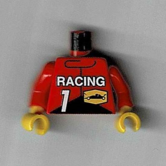 Torso Race Driver with Race Logo, 1 and Racing Pattern / Red Arms / Yellow Hands
