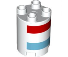 Duplo, Brick Round 2 x 2 x 2 with Red and Medium Azure Stripes Pattern
