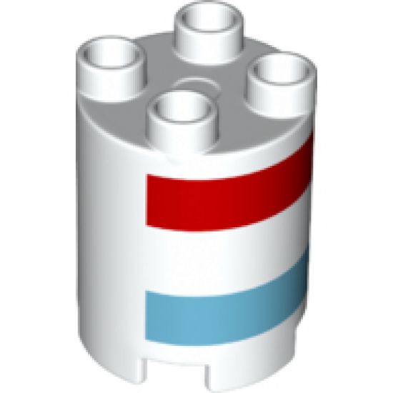 Duplo, Brick Round 2 x 2 x 2 with Red and Medium Azure Stripes Pattern