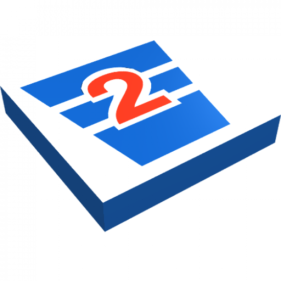 Tile 2 x 2 with Red Number 2 on White Stripes Pattern