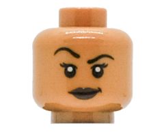Minifigure, Head Dual Sided Black Eyebrows, Eyelashes, White Pupils, Smirk / Raised Right Eyebrow, Smile Pattern (Vixen) - Hollow Stud