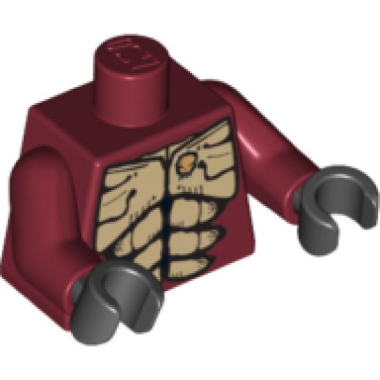 Torso Alien with Muscles Outline and Gold Skull Pattern / Dark Red Arms / Black Hands