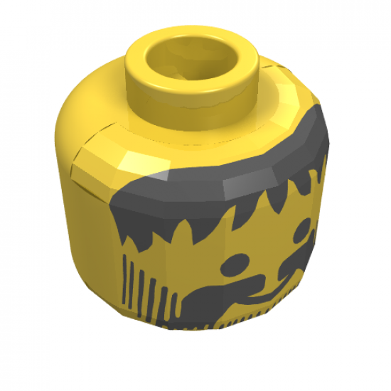 Minifigure, Head Beard Vertical Lines with Messy Hair, Moustache Black Pattern - Blocked Open Stud