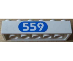 Brick 2 x 6 with White '559' in Blue Oval Pattern (Sticker) - Set 6559