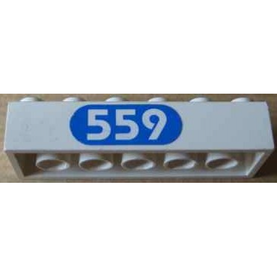 Brick 2 x 6 with White '559' in Blue Oval Pattern (Sticker) - Set 6559