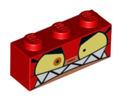 Brick 1 x 3 with Cat Face Wide Yellow Eyes, Angry Expression with Clenched Teeth Pattern (Angry Unikitty)