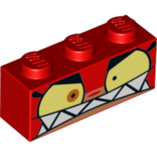 Brick 1 x 3 with Cat Face Wide Yellow Eyes, Angry Expression with Clenched Teeth Pattern (Angry Unikitty)