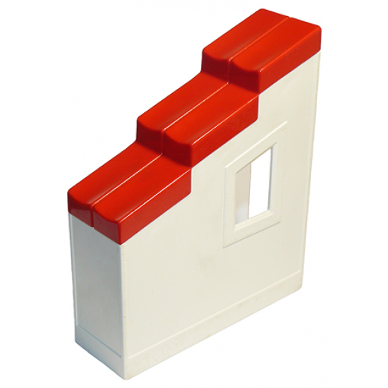 Duplo, Building Wall 2 x 6 x 6 with Window Left and Red Roof Slope 33 2 x 6 Shingled Stepped