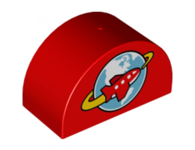 Duplo, Brick 2 x 4 x 2 Curved Top with Airplane Circling Globe Pattern