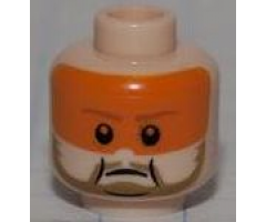 Minifigure, Head Male, Dark Tan Beard and Eyebrows, Orange Visor Pattern - Blocked Open Stud