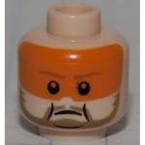Minifigure, Head Male, Dark Tan Beard and Eyebrows, Orange Visor Pattern - Blocked Open Stud