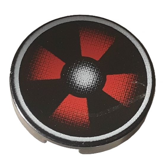Tile, Round 2 x 2 with Red Fan Pattern