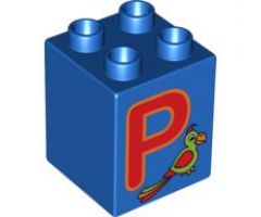 Duplo, Brick 2 x 2 x 2 with Letter P and Parrot Pattern