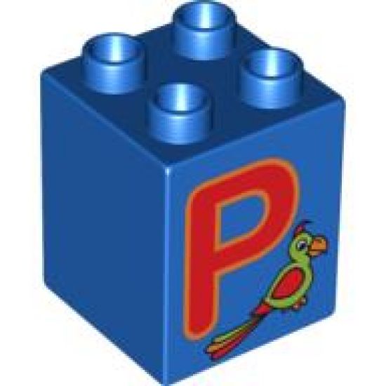 Duplo, Brick 2 x 2 x 2 with Letter P and Parrot Pattern