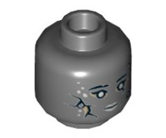 Minifigure, Head Dual Sided Alien PotC Black Cracks, Light Bluish Gray Spots and Lips, Neutral / Bared Teeth Angry Pattern - Hollow Stud