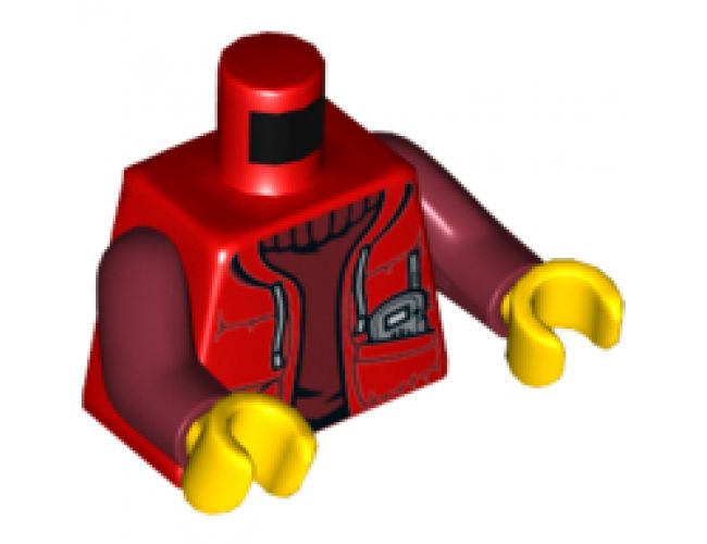 Torso Jacket with Pockets and Radio over Dark Red Sweater, Deep Sea Logo on Reverse Pattern / Dark Red Arms / Yellow Hands