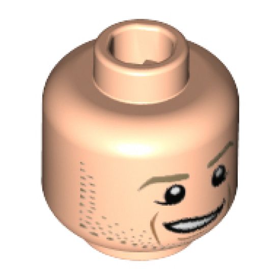 Minifigure, Head Dark Tan Eyebrows, Stubble, Chin Dimple, Cheek Lines, Open Smile Pattern (Marco Reus) - Hollow Stud