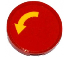 Tile, Round 2 x 2 with Bottom Stud Holder with Yellow Curved Arrow on Red Background Pattern (Sticker) - Set 60075