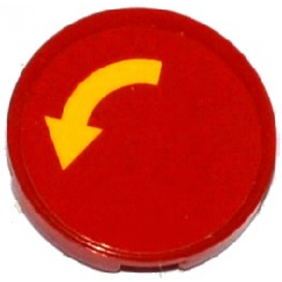 Tile, Round 2 x 2 with Bottom Stud Holder with Yellow Curved Arrow on Red Background Pattern (Sticker) - Set 60075