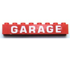 Brick 1 x 8 with White 'GARAGE' Bold Pattern (Sticker) - Set 6383