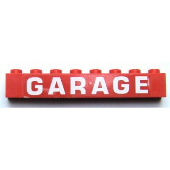 Brick 1 x 8 with White 'GARAGE' Bold Pattern (Sticker) - Set 6383