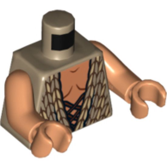 Torso LotR Vest with Woven Tan and Dark Tan Fabric and Dark Brown Laces Pattern / Nougat Arms / Nougat Hands