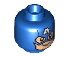 Minifigure, Head Male Mask with Eye Holes and Letter A on Forehead, Smile Pattern (Captain America) - Hollow Stud