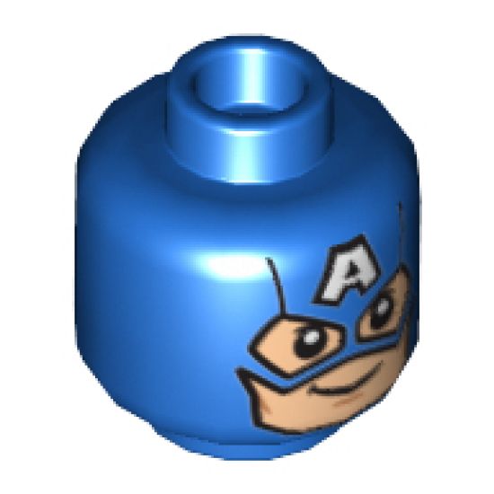 Minifigure, Head Male Mask with Eye Holes and Letter A on Forehead, Smile Pattern (Captain America) - Hollow Stud