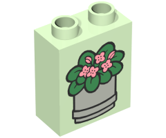 Duplo, Brick 1 x 2 x 2 with Potted Plant Pattern