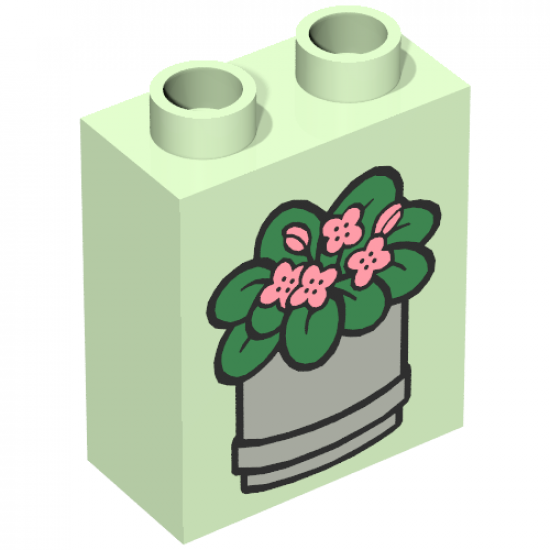 Duplo, Brick 1 x 2 x 2 with Potted Plant Pattern