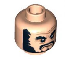 Minifigure, Head PotC Beard Black, Bushy Eyebrows, Moustache Pattern - Blocked Open Stud