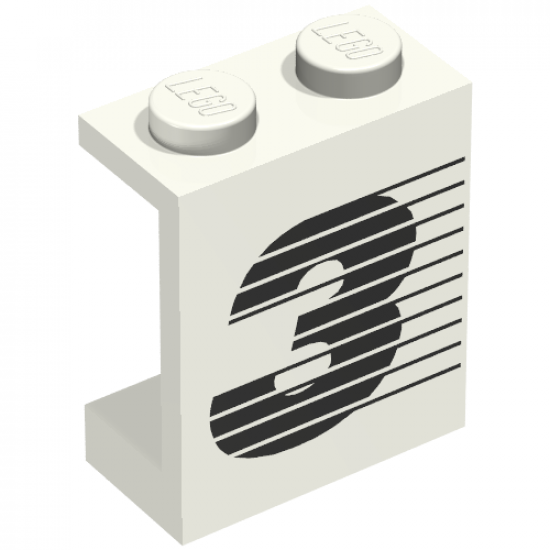 Panel 1 x 2 x 2 - Solid Studs with Black Number 3 and Lines Pattern