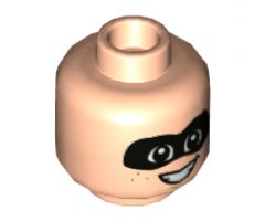 Minifigure, Head Dual Sided Child Black Mask, Closed Smile / Open Smile Pattern (Dash Parr) - Hollow Stud