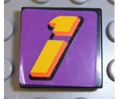 Tile 2 x 2 with Number  1 Yellow on Purple Background Pattern (Sticker) - Set 2854