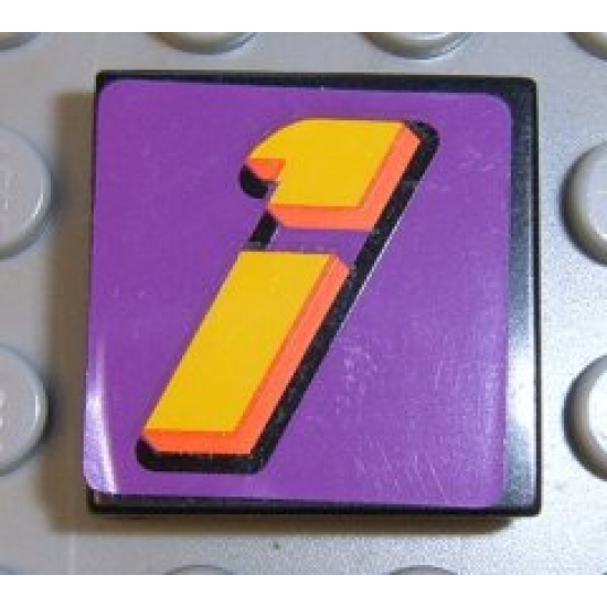 Tile 2 x 2 with Number  1 Yellow on Purple Background Pattern (Sticker) - Set 2854