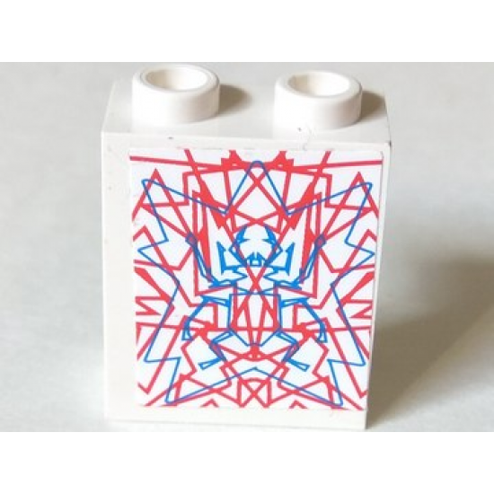 Panel 1 x 2 x 2 - Hollow Studs with Red Lines over Blue Beetle Pattern (Sticker) - Set 4744