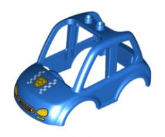 Duplo, Vehicle Car Body High Cab 2 Top Studs with Yellow Headlights, Police Badge, Blue and White Checkered Pattern