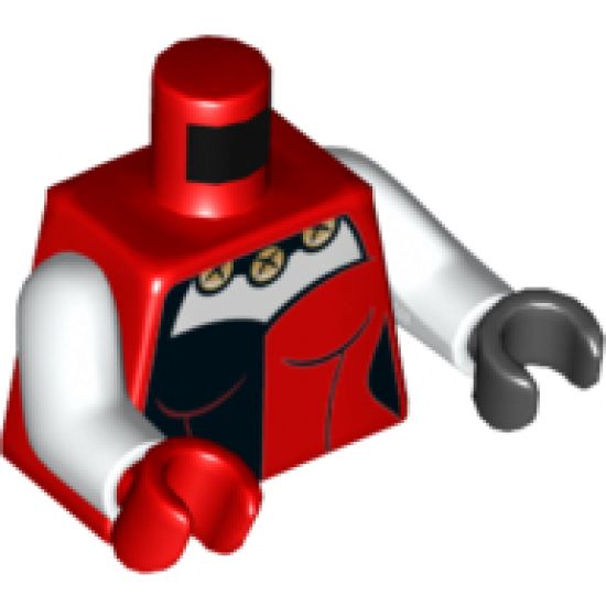 Torso Batman Female Outline with Black and Red Corset Top and Necklace with Bells Pattern / White Arms / Black Hand Left / Red Hand Right