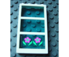 Window 1 x 4 x 6 Frame with 3 Panes, Fixed Glass with Trans-Light Blue Glass with Flowers Pattern (Sticker) - Set 6418